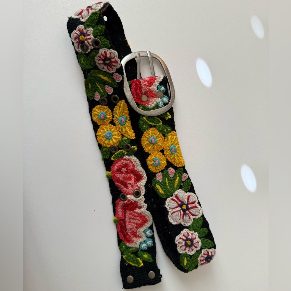 Jenny Krauss Floral Wool Belt Hand Embroidery Wildflowers Boho Artisan Festival - Picture 9 of 16